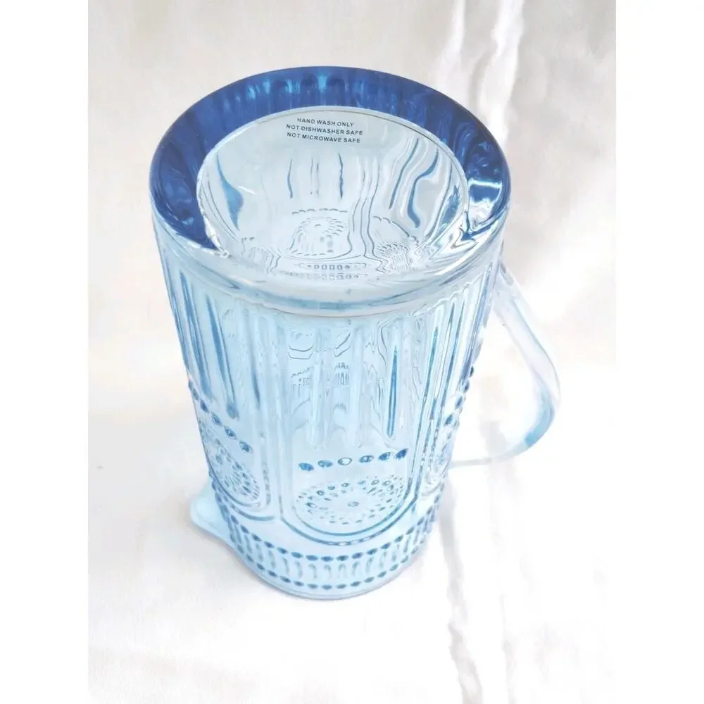 Pioneer Woman Blue w/ Textured Pattern Glass Pitcher Heavy